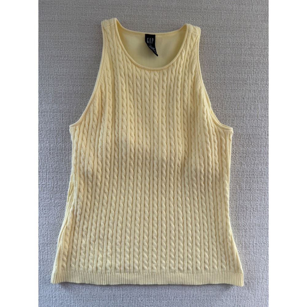 Vintage‎ Y2K Gap Buttery Yellow Cable-knit Sweater Tank Top XL Preppy Fisherman